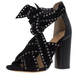 ISABEL MARANT Aydan Black Suede Eyelet Wrap Around Sandals Heels